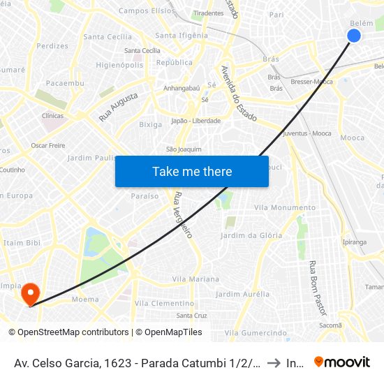 Av. Celso Garcia, 1623 - Parada Catumbi 1/2/3 - Belenzinho, São Paulo to Insper map