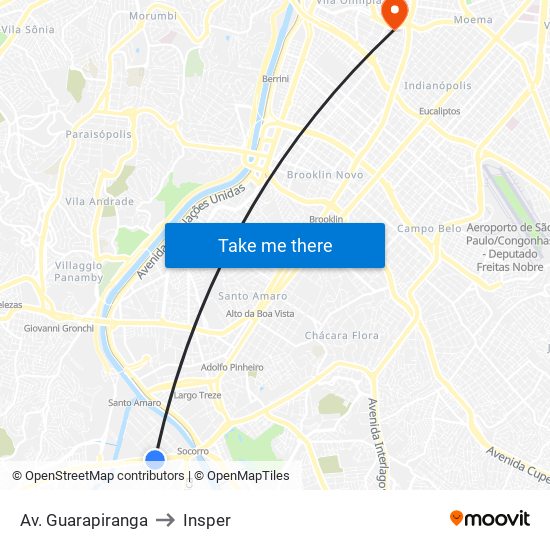 Av. Guarapiranga to Insper map