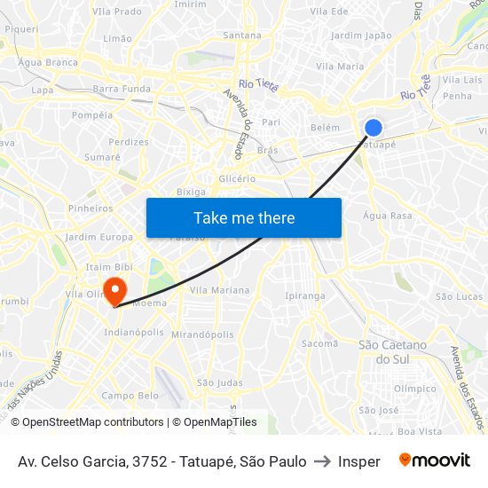 Av. Celso Garcia, 3752 - Tatuapé, São Paulo to Insper map