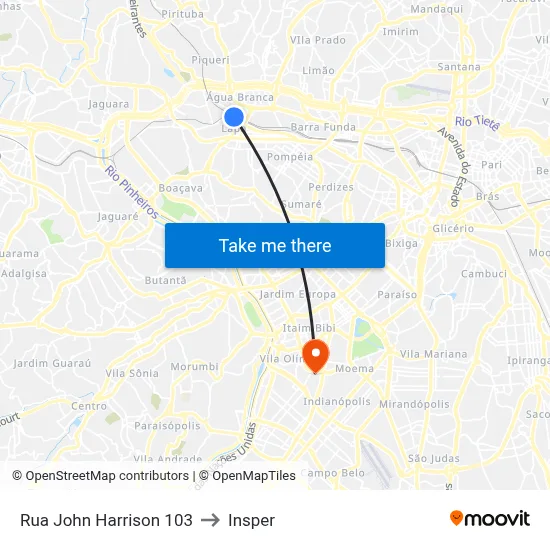 Rua John Harrison 103 to Insper map
