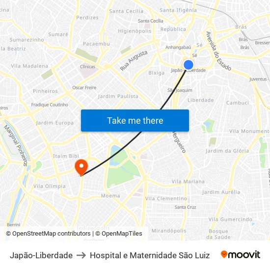 Japão-Liberdade to Hospital e Maternidade São Luiz map