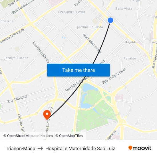 Trianon-Masp to Hospital e Maternidade São Luiz map