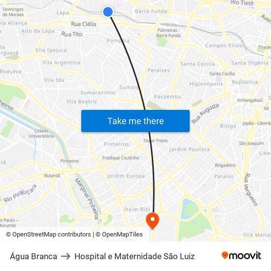 Água Branca to Hospital e Maternidade São Luiz map