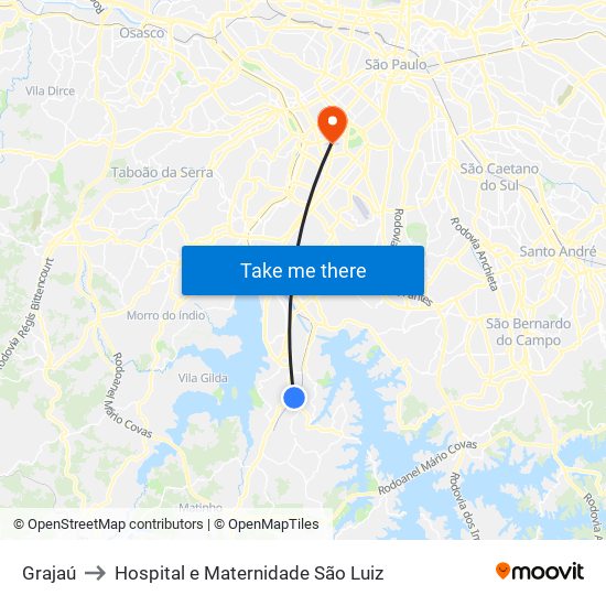 Grajaú to Hospital e Maternidade São Luiz map