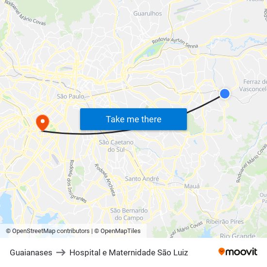 Guaianases to Hospital e Maternidade São Luiz map