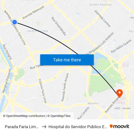 Parada Faria Lima C/B to Hospital do Servidor Público Estadual map