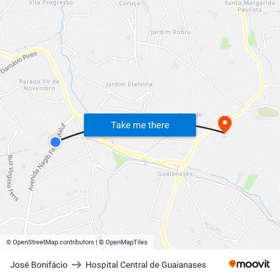 José Bonifácio to Hospital Central de Guaianases map