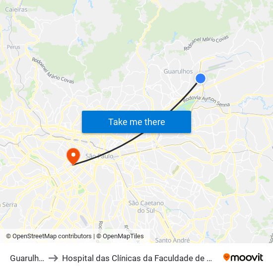 Guarulhos-Cecap to Hospital das Clínicas da Faculdade de Medicina da Universidade de São Paulo map