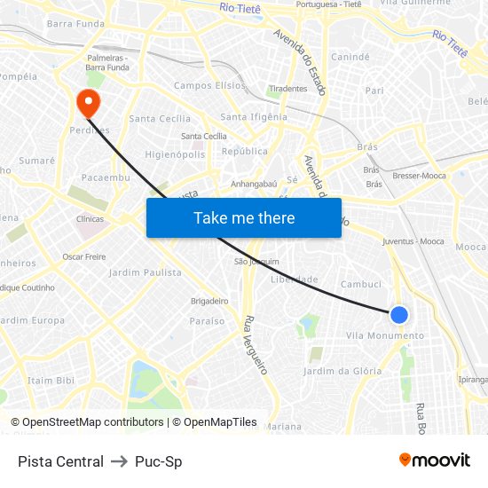 Pista Central to Puc-Sp map