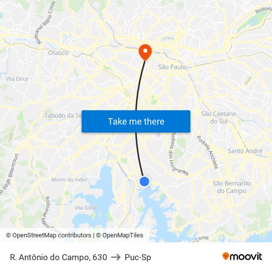 R. Antônio do Campo, 630 to Puc-Sp map