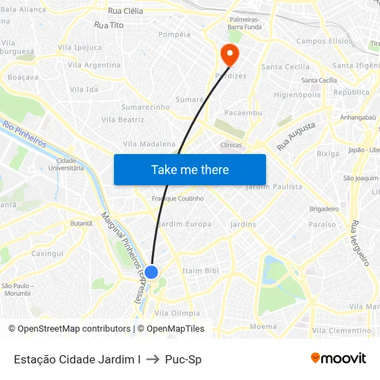 Estação Cidade Jardim I to Puc-Sp map