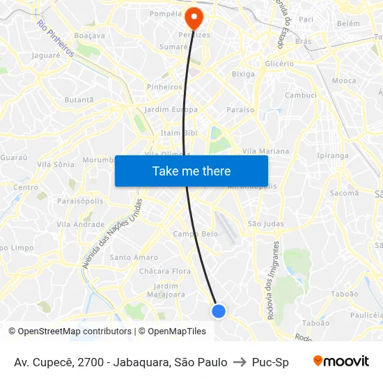 Av. Cupecê, 2700 - Jabaquara, São Paulo to Puc-Sp map