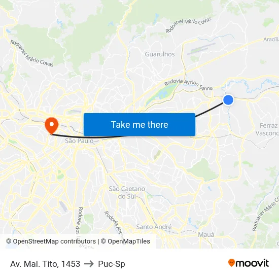 Av. Mal. Tito, 1453 to Puc-Sp map