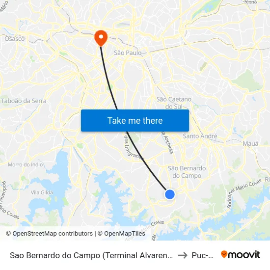 Sao Bernardo do Campo (Terminal Alvarenga) to Puc-Sp map