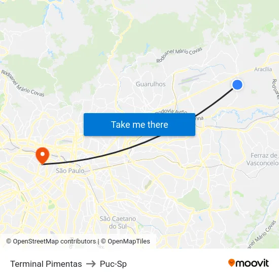 Terminal Pimentas to Puc-Sp map