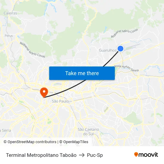 Terminal Metropolitano Taboão to Puc-Sp map