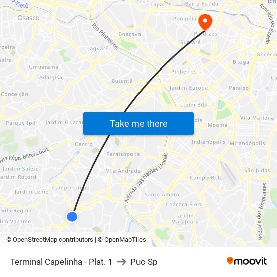 Terminal Capelinha - Plat. 1 to Puc-Sp map