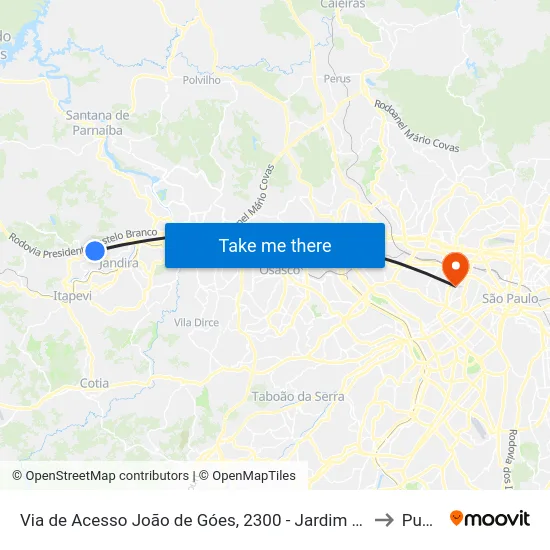 Via de Acesso João de Góes, 2300 - Jardim Alvorada Jandira to Puc-Sp map