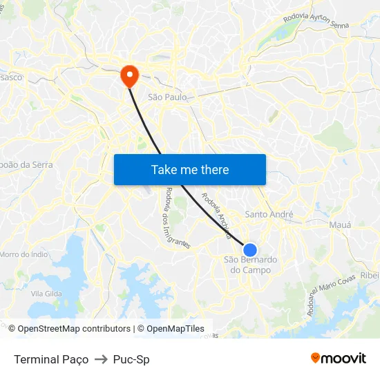 Terminal Paço to Puc-Sp map