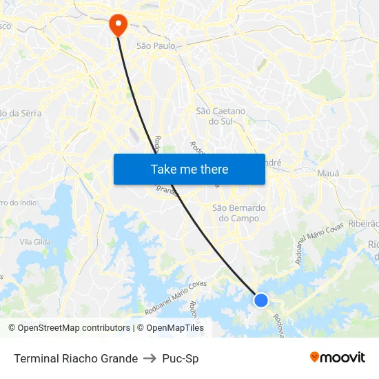 Terminal Riacho Grande to Puc-Sp map