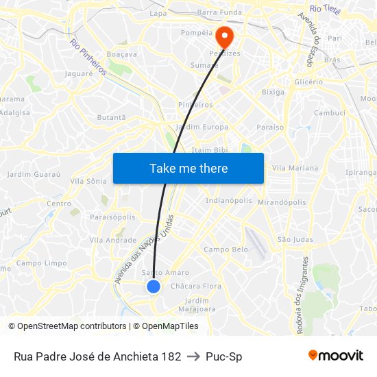 Rua Padre José de Anchieta 182 to Puc-Sp map