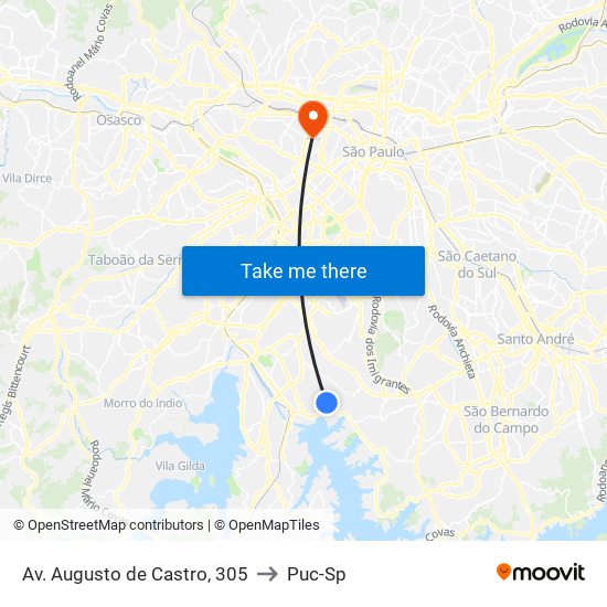 Av. Augusto de Castro, 305 to Puc-Sp map