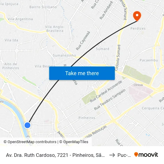Av. Dra. Ruth Cardoso, 7221 - Pinheiros, São Paulo to Puc-Sp map