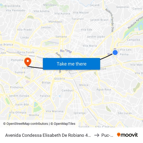 Avenida Condessa Elisabeth De Robiano 4810 to Puc-Sp map