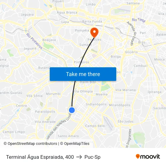 Terminal Água Espraiada, 400 to Puc-Sp map