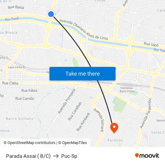 Parada Assaí ( B/C) to Puc-Sp map