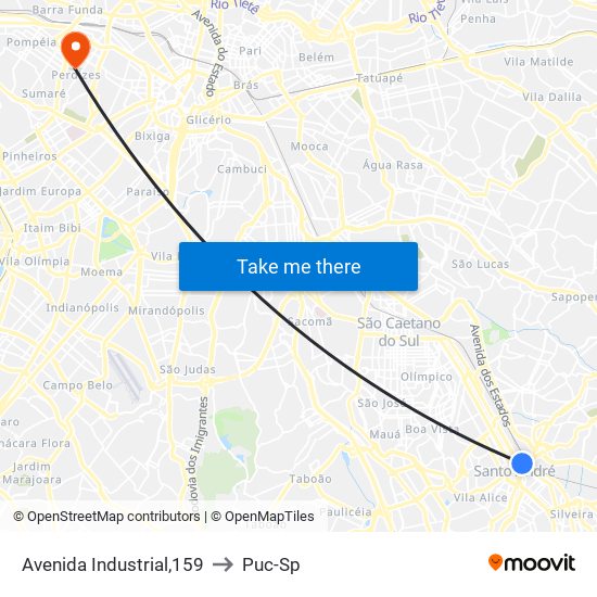 Avenida Industrial,159 to Puc-Sp map