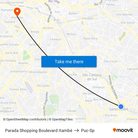 Parada Shopping Boulevard Itambé to Puc-Sp map