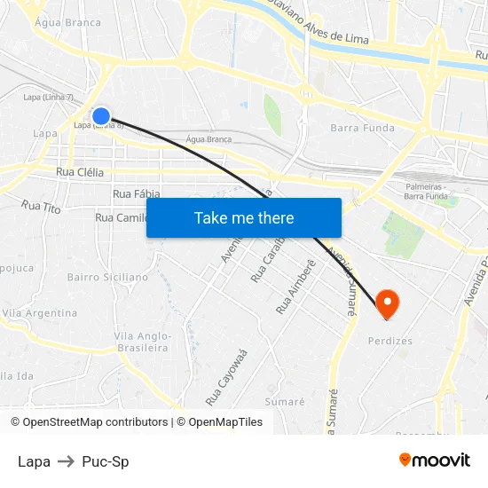 Lapa to Puc-Sp map