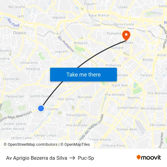 Av Aprigio Bezerra da Silva to Puc-Sp map