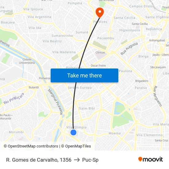 R. Gomes de Carvalho, 1356 to Puc-Sp map