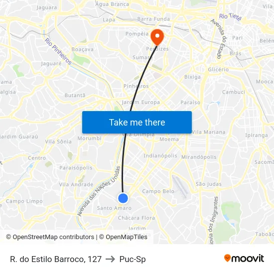 R. do Estilo Barroco, 127 to Puc-Sp map