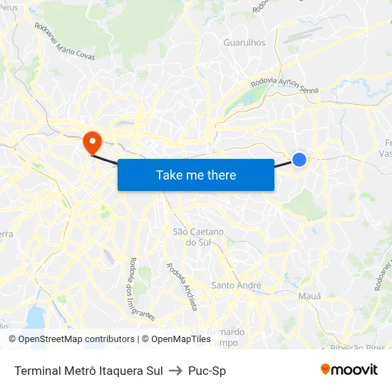 Terminal Metrô Itaquera Sul to Puc-Sp map