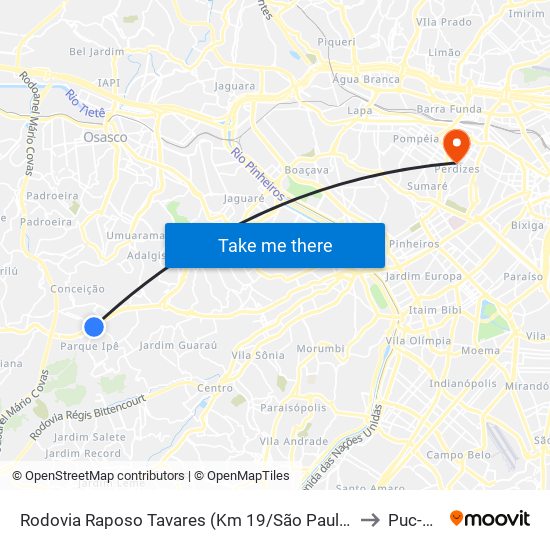 Rodovia Raposo Tavares (Km 19/São Paulo) to Puc-Sp map