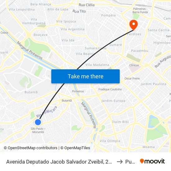Avenida Deputado Jacob Salvador Zveibil, 293 • Metrô Morumbi to Puc-Sp map