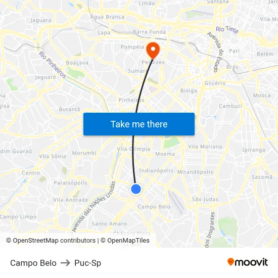 Campo Belo to Puc-Sp map