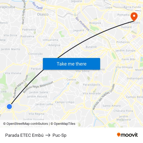 Parada ETEC Embú to Puc-Sp map