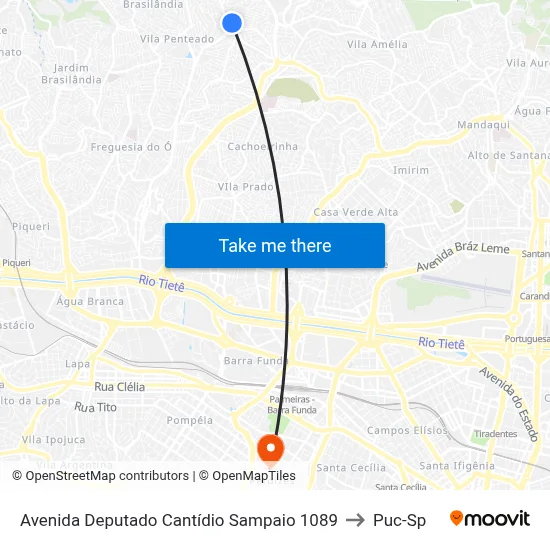 Avenida Deputado Cantídio Sampaio 1089 to Puc-Sp map