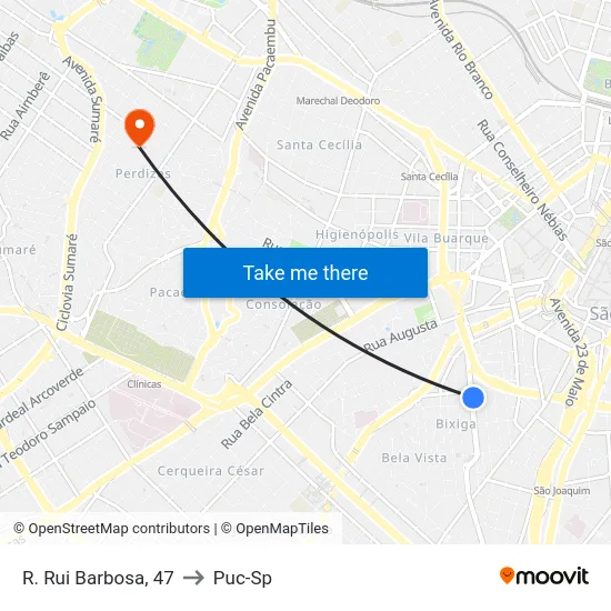 R. Rui Barbosa, 47 to Puc-Sp map