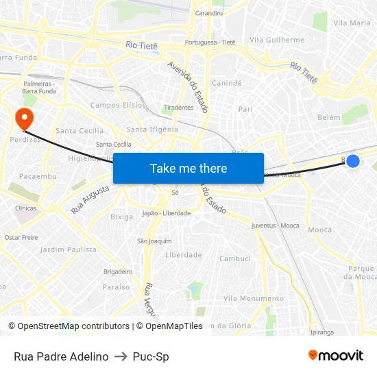 Rua Padre Adelino to Puc-Sp map