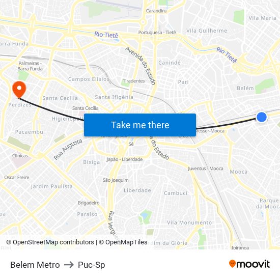 Belem Metro to Puc-Sp map