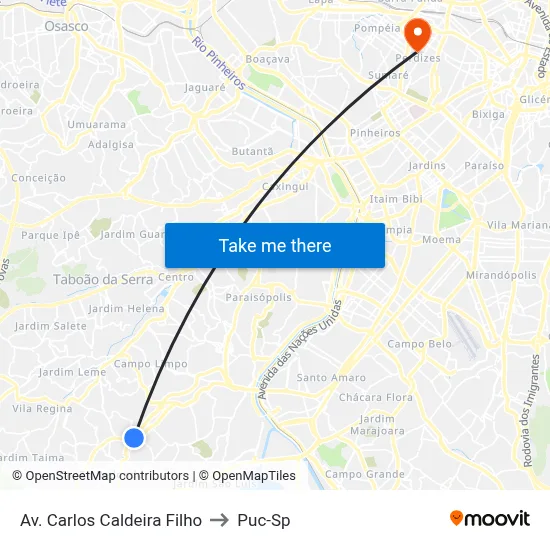 Av. Carlos Caldeira Filho to Puc-Sp map