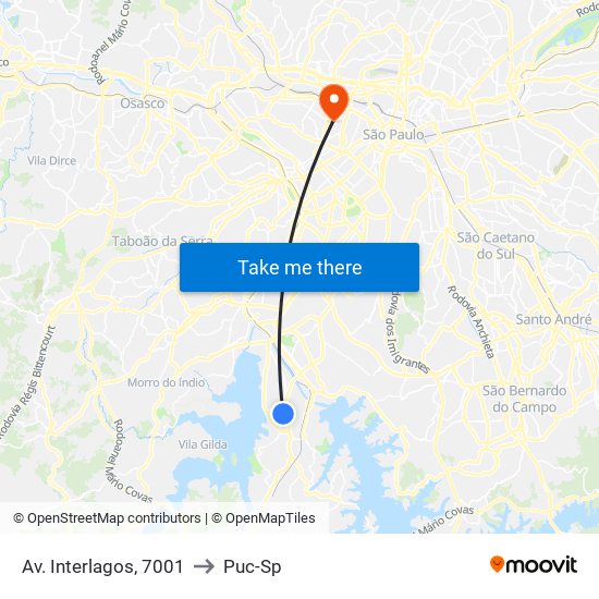 Av. Interlagos, 7001 to Puc-Sp map