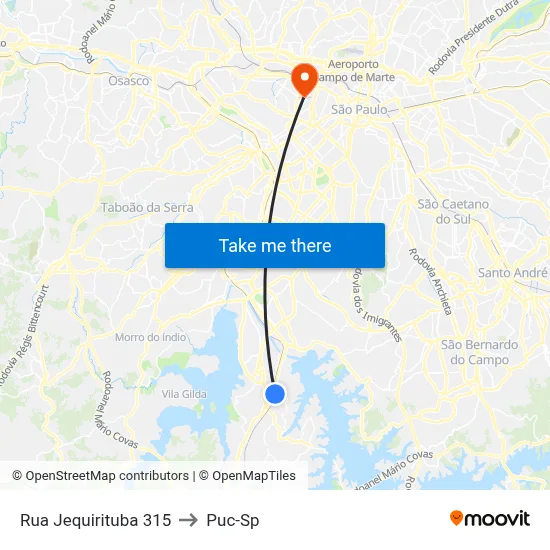 Rua Jequirituba 315 to Puc-Sp map