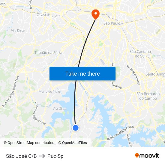 São José C/B to Puc-Sp map