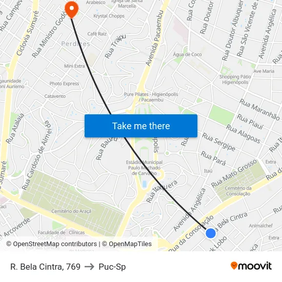R. Bela Cintra, 769 to Puc-Sp map